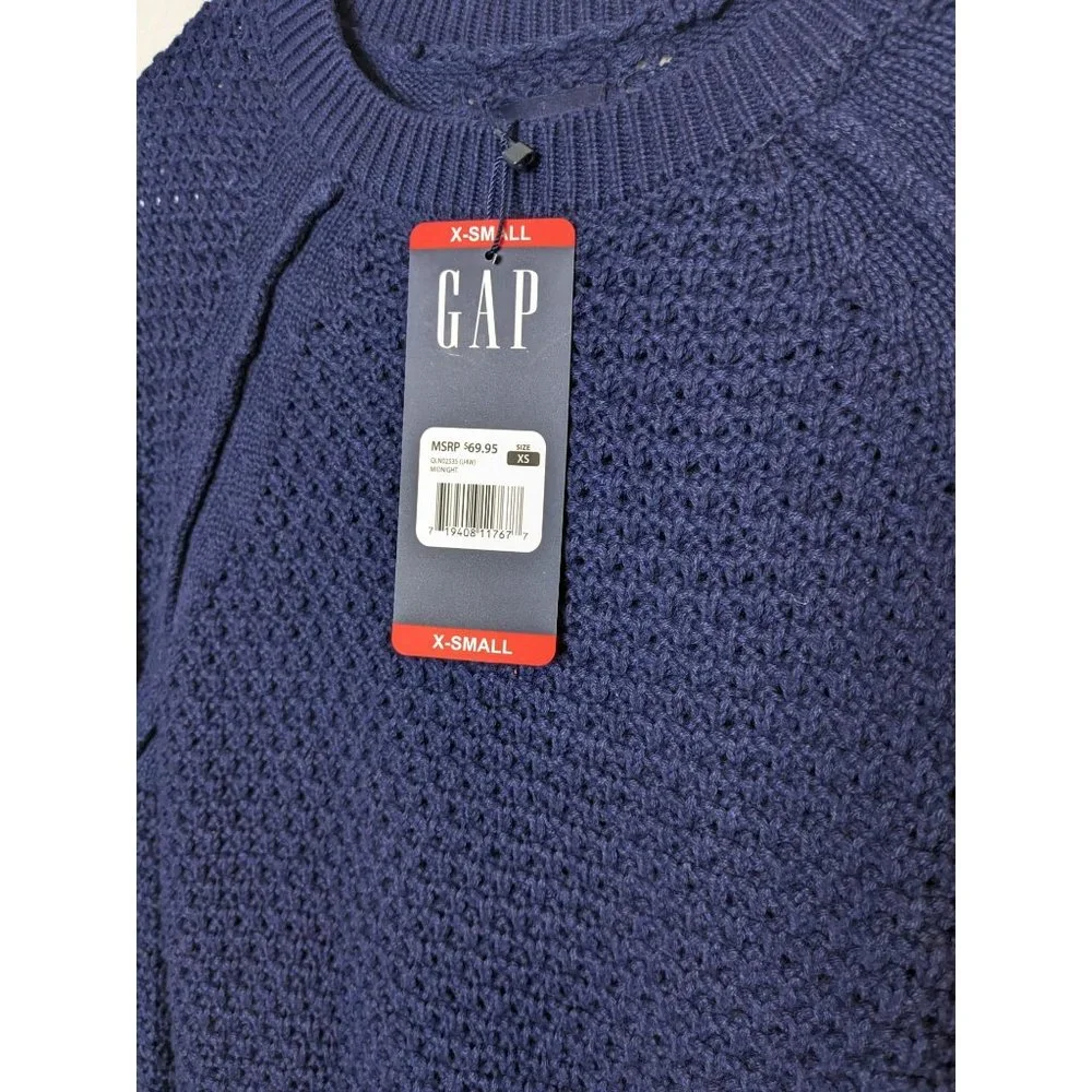 NWT Gap Textured Knit Preppy Cottage Crew Neck Navy Blue‎ Sweater Women's XS